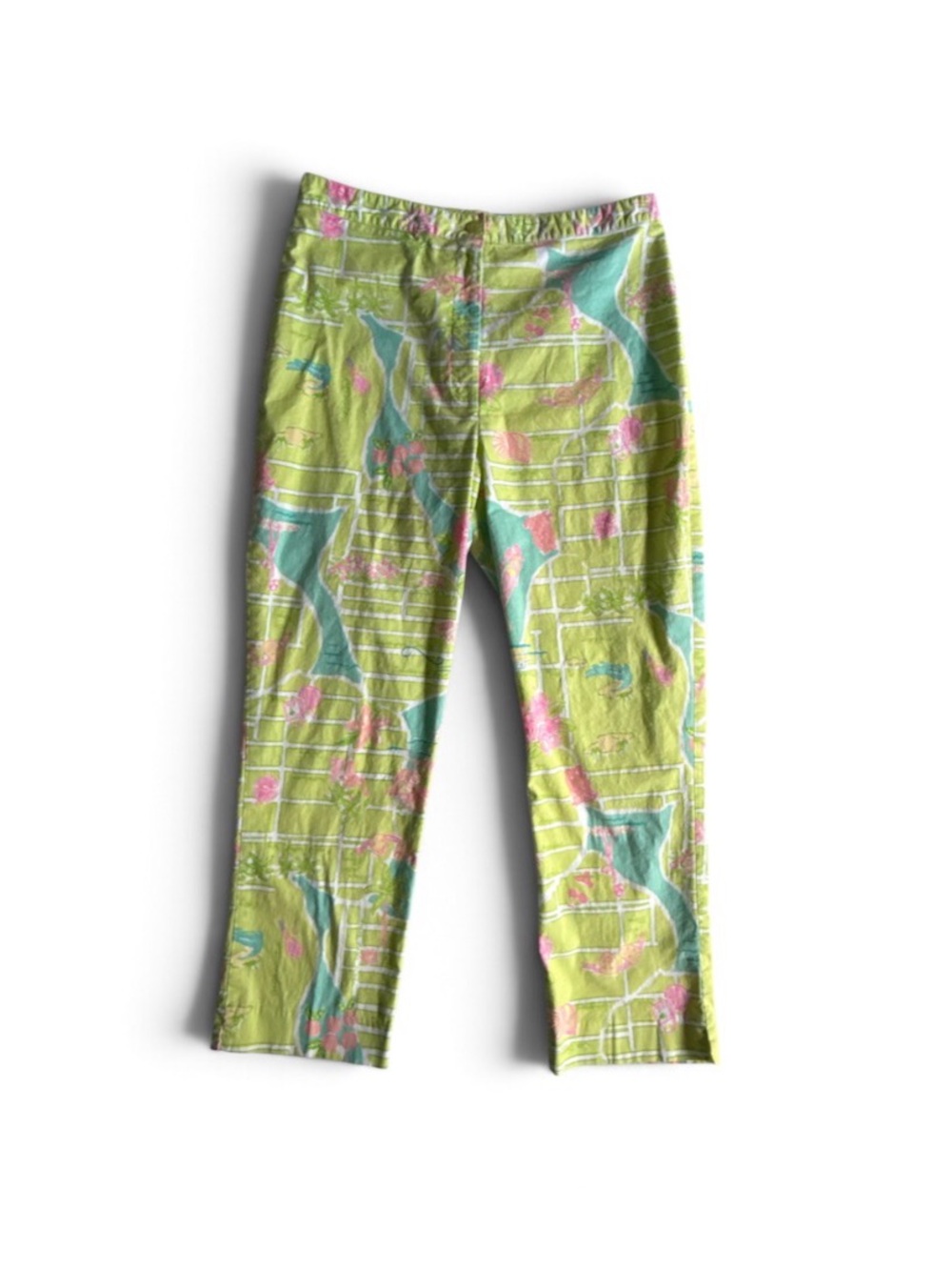 Lilly Pulitzer Vintage Pants Women’s 6 Green Palm Beach Map Print White Label